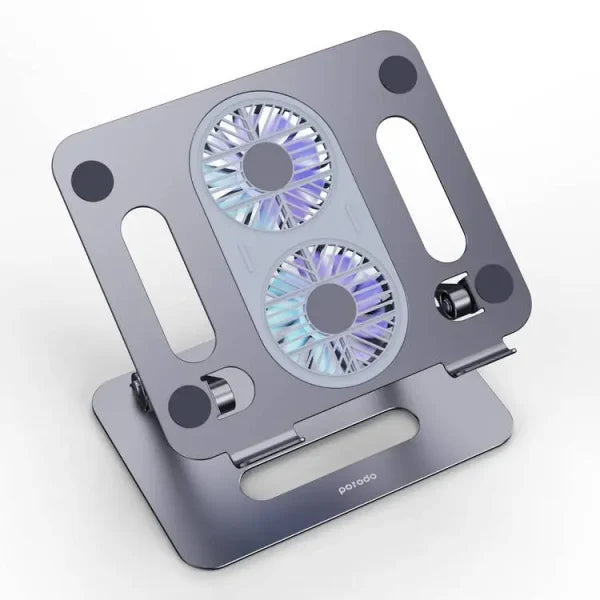 Porodo Alum. alloy Adjustable Laptop Stand with Cooling Fan Gray - 1HVW