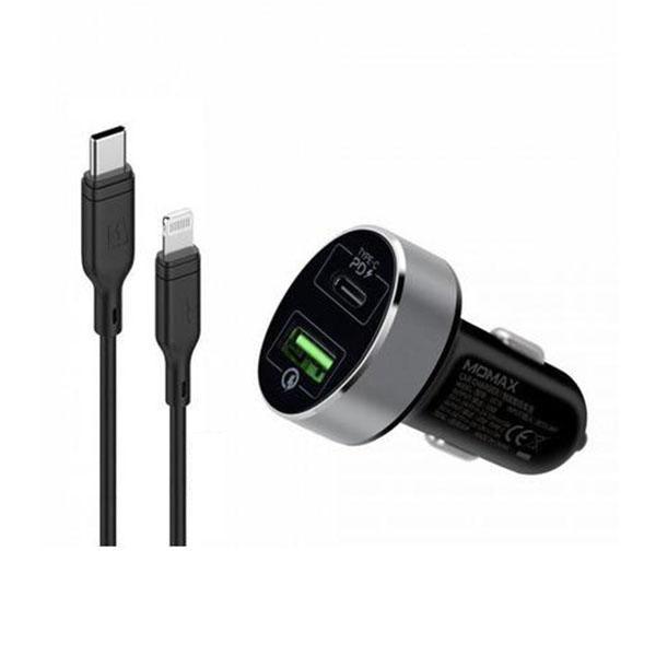 Momax 2 In 1 Usb-C Pd Car Fast Charger 20W With Lightning Cable - Black - Future Store