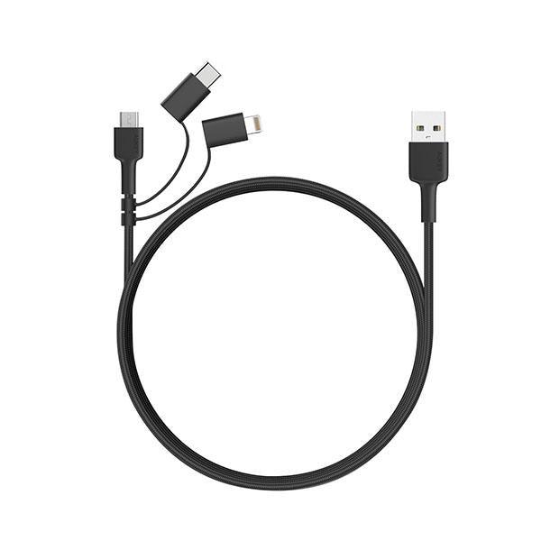 3 In 1 MFI Lightning Cable With Micro USB & USB C Cable Black - Future Store