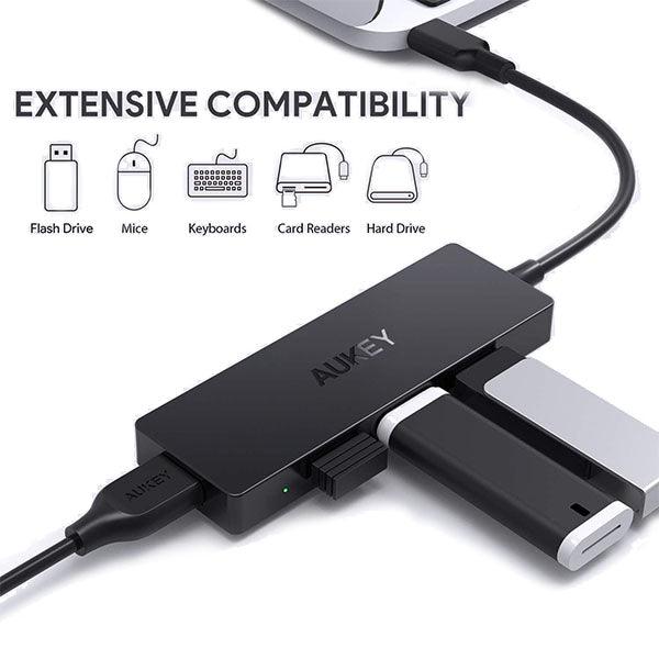Aukey USB-C to 4-Port USB 3.0 Gen 1 Aluminum HUB Black - Future Store