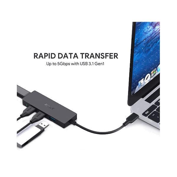 Aukey USB-C to 4-Port USB 3.0 Gen 1 Aluminum HUB Black - Future Store