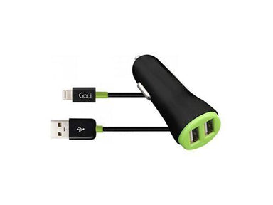 Goui Eve Dual Usb Car Charger Lightning Cable(Black Green)(6939801424088) - Future Store