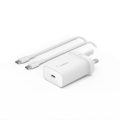Belkin USB-C PD 3.0 PPS Wall Charger 25W + USB-C Cable White - Future Store