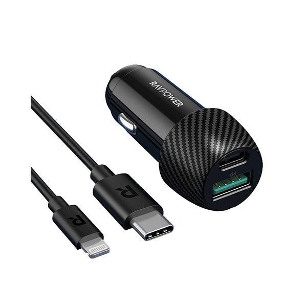 Ravpower 44W Car Charger With 1M PD Lightning Cable Black - Future Store