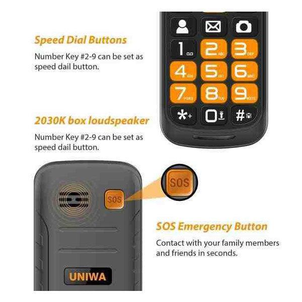 UNIWA V909T 4G Big Buttons Keypad Senior Flip Phone Black - Future Store