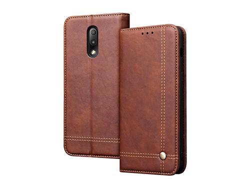 OnePlus 7 Leather Book Case (Brown) - Future Store