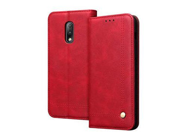 OnePlus 7 Leather Book Case (Red) - Future Store