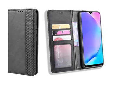 Vivo S1 Leather Book Case + Full Coverage Tempered Glass (Black) - Future Store