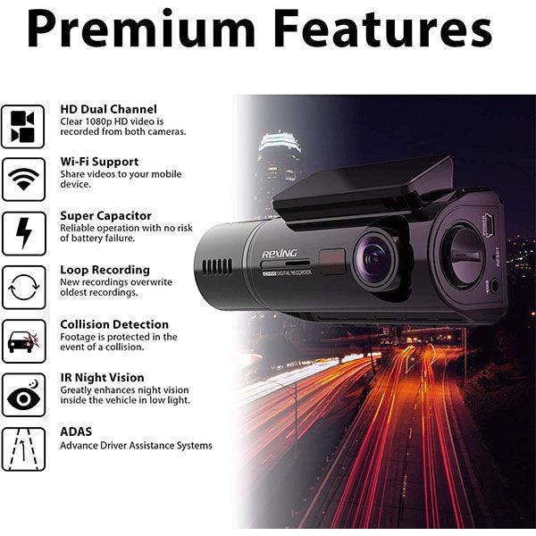 Rexing V3 Basic Dual Full HD Cam Front And Inside Cabin Infrared Night Vision With WIFI - Future Store