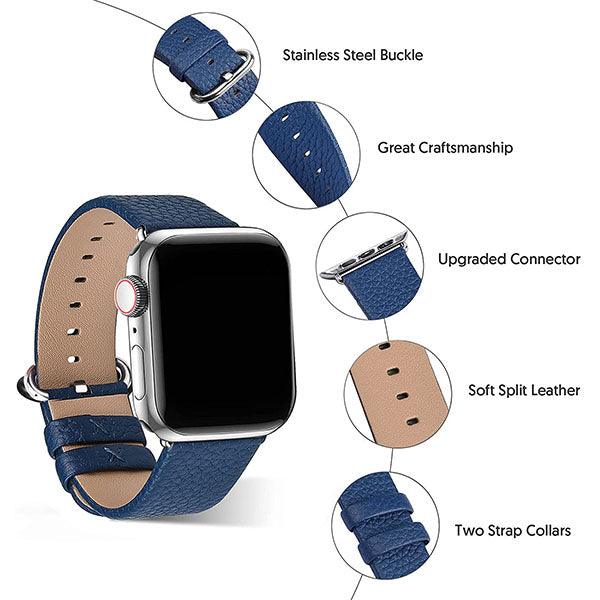 Fullmosa Leather Watch Band for Apple Watch 42/44/45mm Blue - Future Store