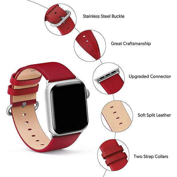 Fullmosa Leather Watch Band for Apple Watch 38/40/41mm Red - Future Store