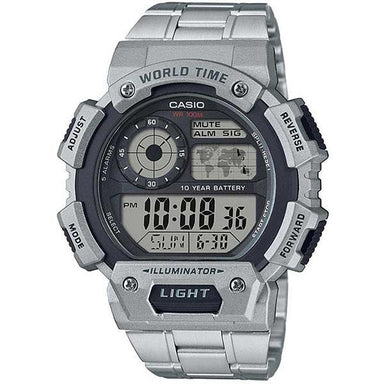 Casio Digital World Time Stainless Steel Men Sport Watch Silver - Future Store
