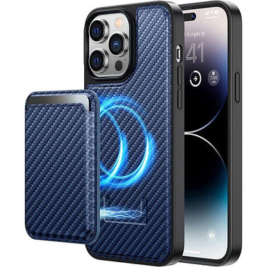 Heci iPhone 14 Pro Max Carbon Fiber Case with Magnetic Wallet Blue - Future Store