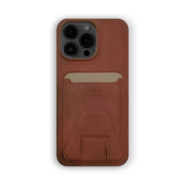Heci iPhone 14 Pro Leather case Card holder with Stand Brown - Future Store