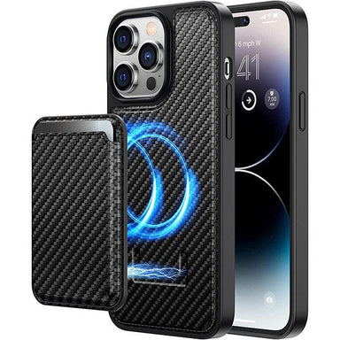 Heci iPhone 14 Pro Carbon Fiber Case with Magnetic Wallet Black - Future Store