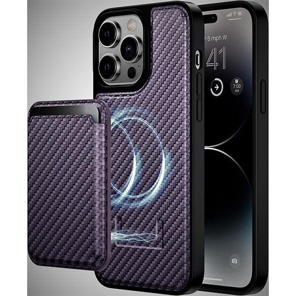Heci iPhone 14 Pro Carbon Fiber Case with Magnetic Wallet Deep Purple - Future Store