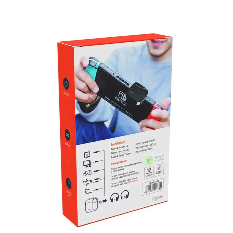 Porodo Bluetooth Audio Transmitter Connects Two Headphones Simultaneously Black - ZT8S