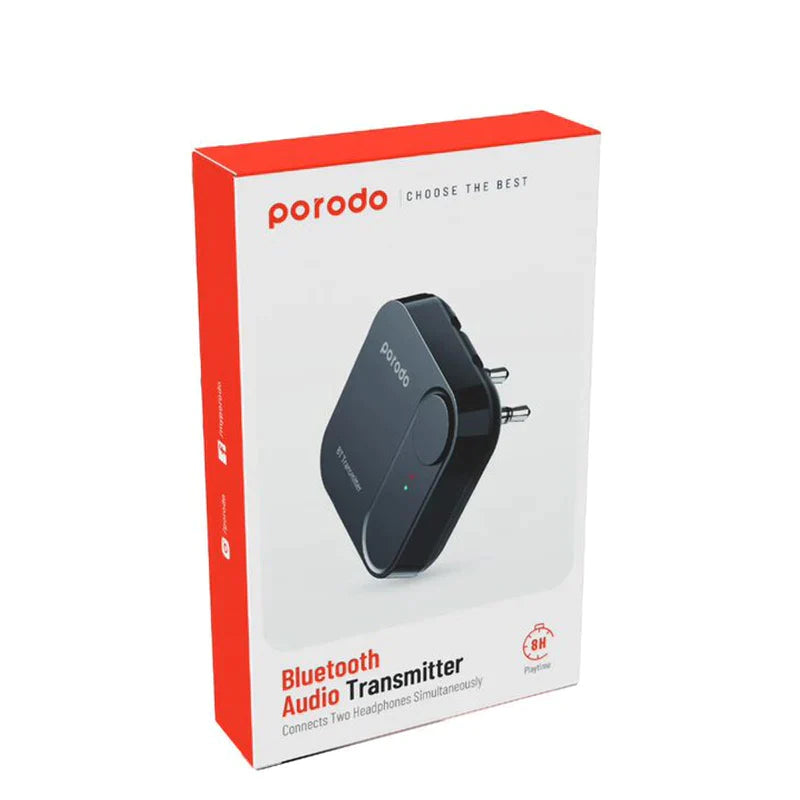 Porodo Bluetooth Audio Transmitter Connects Two Headphones Simultaneously Black - ZT8S