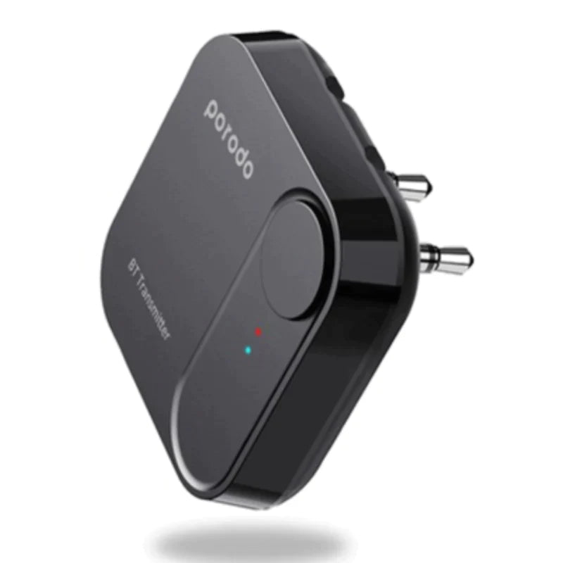 Porodo Bluetooth Audio Transmitter Connects Two Headphones Simultaneously Black - ZT8S
