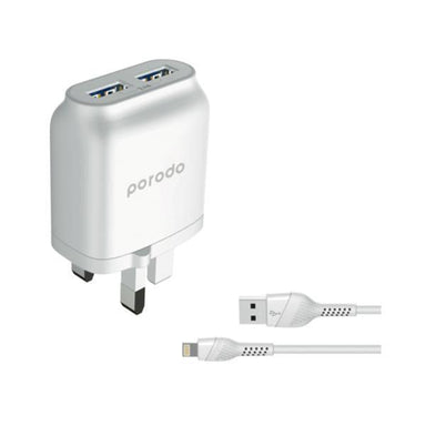 Porodo Dual Usb Wallcharger 2.4A Pvc Lighting Cable 1.2M (White) - Future Store