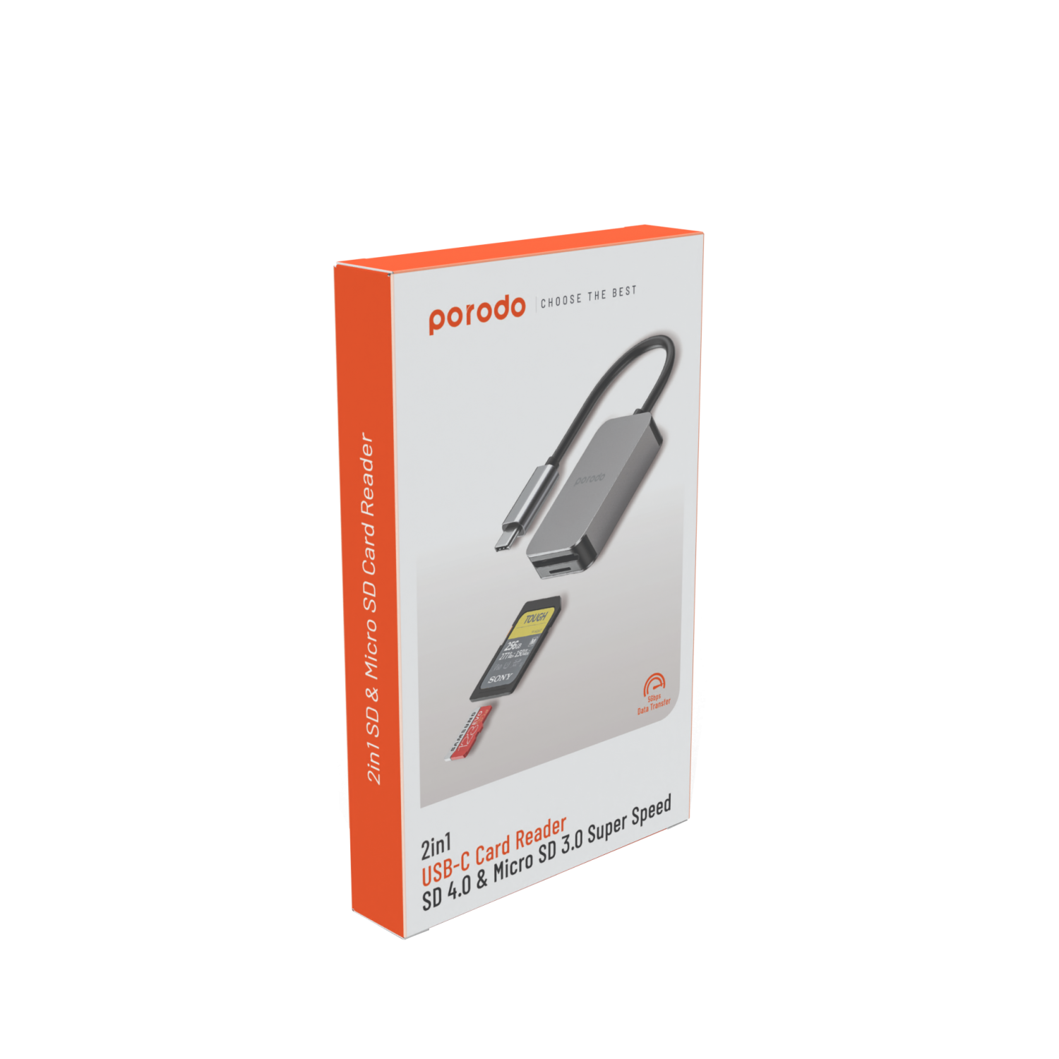 Porodo 2in1 USB-C Card Reader - Gray - 8O7S