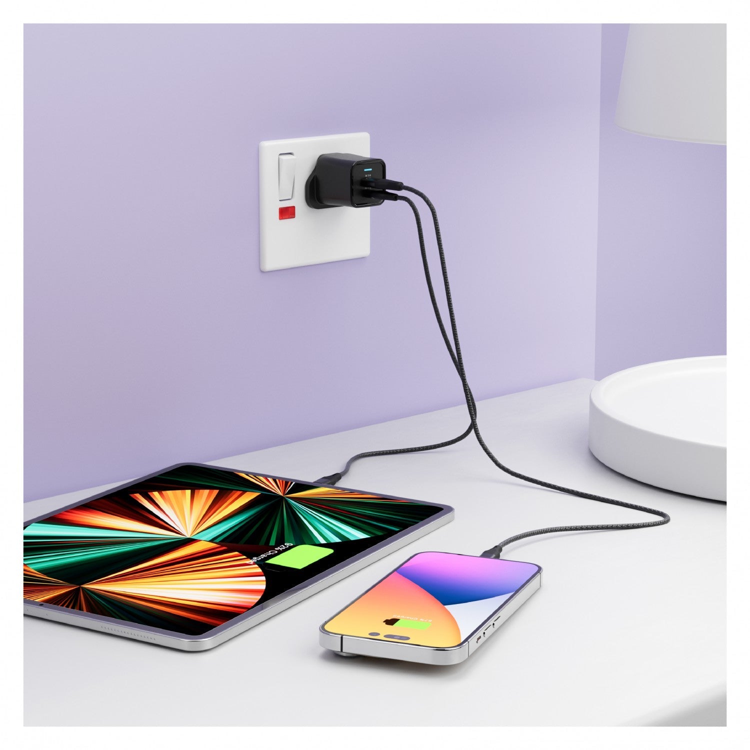 Porodo Dual Port PD + USB-A ( 35W+18W) Charger With Type-C To Lightning - PEQA