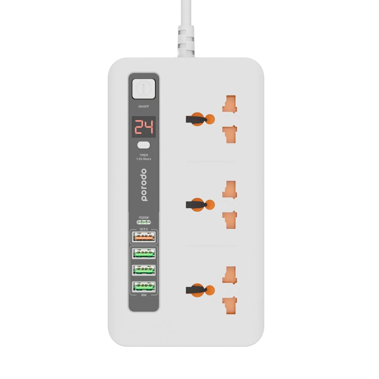 Porodo Multi-Port Power HUB 4 USB-A/USB-C Ultimate Home & Office Kit 2M White - A30D