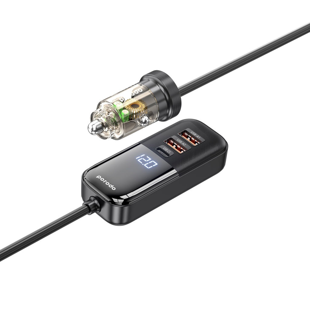 بورودو 120W شاحن سيارة متعدد المنافذ شفاف مع التوسع الخلفي الأسود - ZWZK