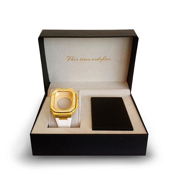 Apple watch Series 7/6 41/40 MM Luxury Gold Watch Case White Strap - Future Store