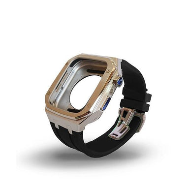 Apple watch Series 7/6 41/40 MM Luxury Silver Watch case Black Strap - Future Store